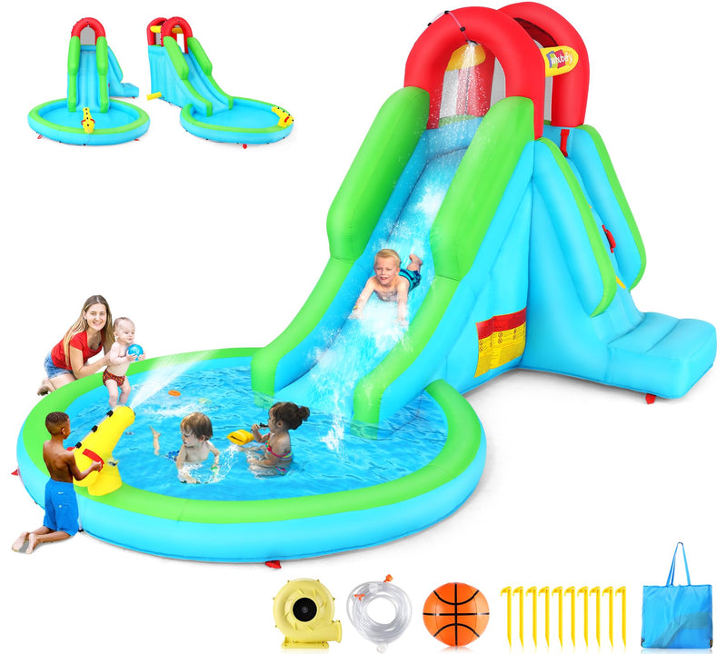 Inflatable Water Slide For Kids, 5-In-1 Waterpark With Slide For Wet And Dry, 13X8.3X7.1FT Blow Up Water Slides W/Water Cannon, Climbing Wall & Splash Pool For Backyard Outdoor Summer Fun (LOCAL PICKUP ONLY)