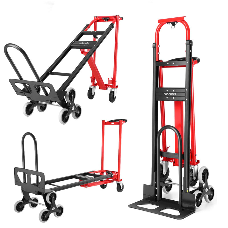 Heavy Duty 1000LBS Stair Climbing Dolly, 3 In 1 Convertible Hand Truck, Red (LOCAL PICKUP ONLY)