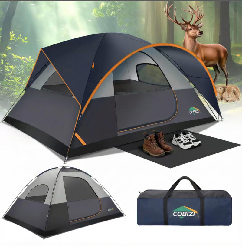 COBIZI 8-10 Person Camping Tent, 12X9ft Spacious Family Tents For Camping Ideal For Camping, Hiking, 3500Mm Waterproof Double-Layer Windproof Tent For Hiking & Backpacking,Dark Blue (LOCAL PICKUP ONLY)