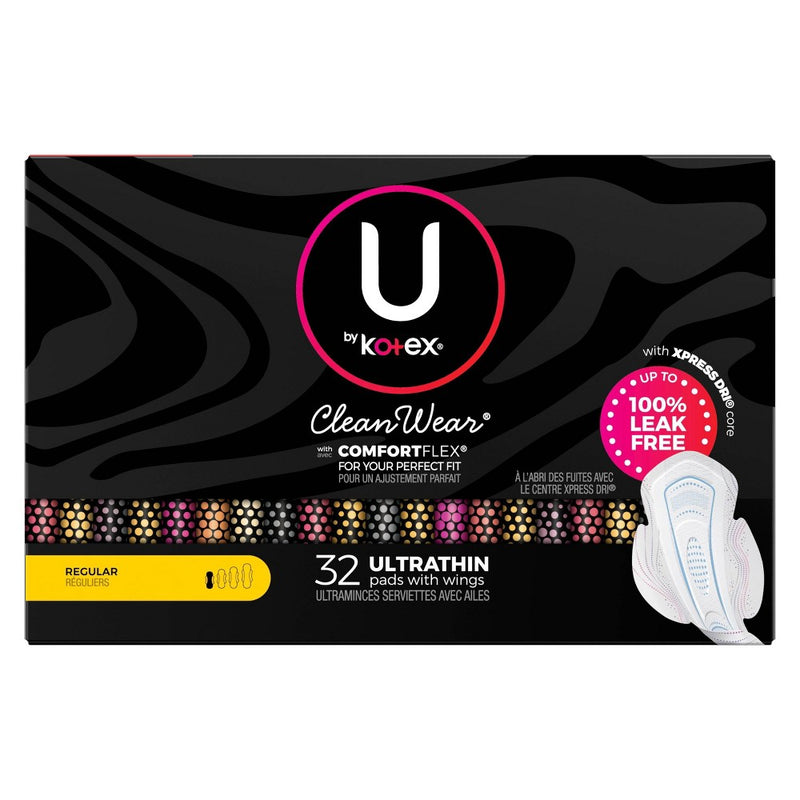 U by Kotex CleanWear Ultra Thin Pads with Wings -  Regular -  Unscented -  32ct