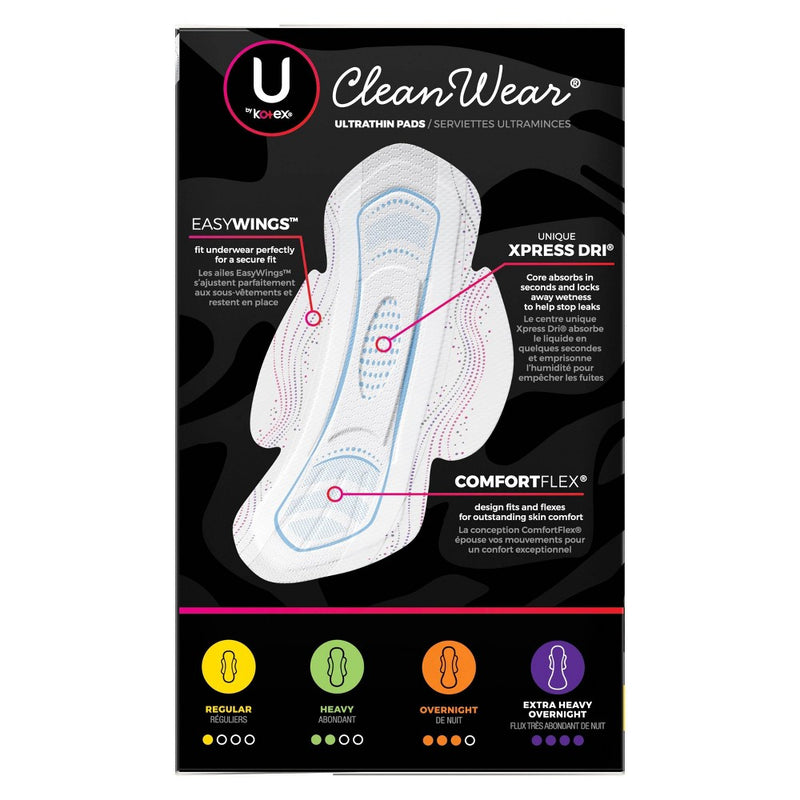 U by Kotex CleanWear Ultra Thin Pads with Wings -  Regular -  Unscented -  32ct