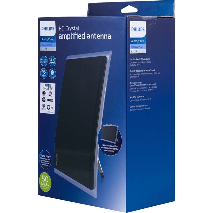 Philips Crystal HD Indoor Amplified TV Antenna with 6 ft. Coaxial Cable - Black