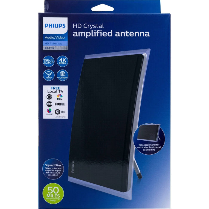 Philips Crystal HD Indoor Amplified TV Antenna with 6 ft. Coaxial Cable - Black