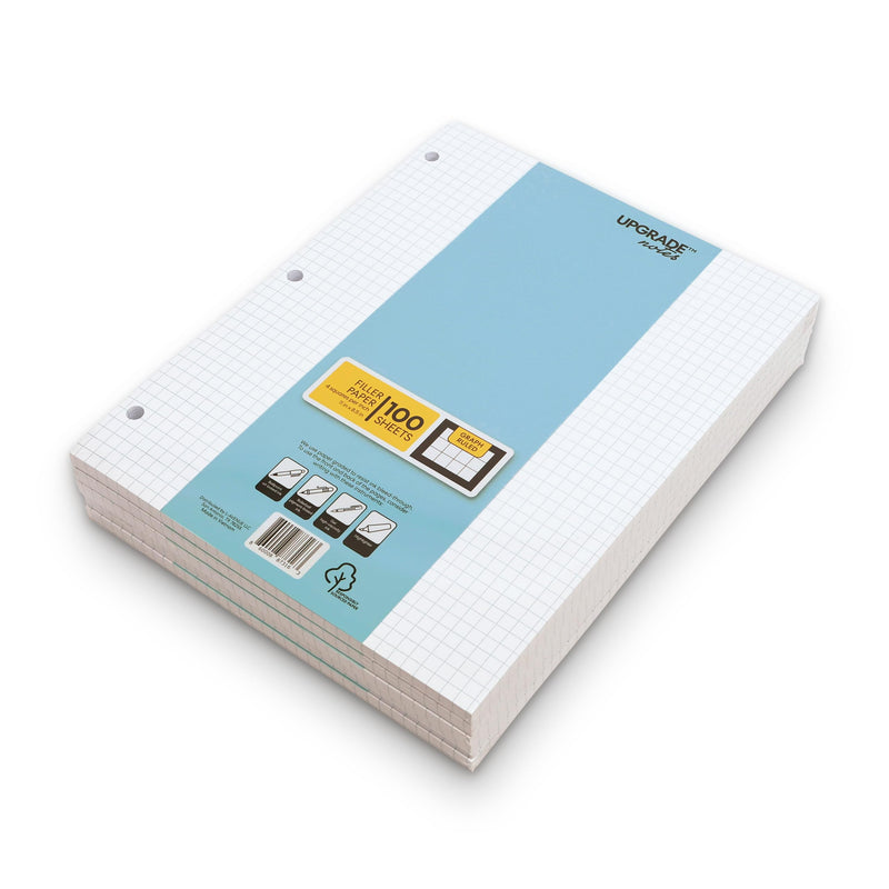 Upgrade Notes 4 X 4 Graph-Ruled Filler Paper, 500 Sheets 11” X 8.5”, Thick Paper Resists Ink Bleed, 3-Hole Punched Loose-Leaf Paper For 3-Ring Binders: 5 Packs Of 100 Sheets