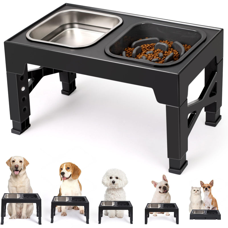 Niubya Elevated Dog Bowls, With Slow Feeder Bowl And Stainless Steel Dog Food Bowl, Raised Dog Bowls Adjusts To 5 Heights (3.15", 8.66", 9.84",11.02", 12.2") For Small Medium And Large Dogs
