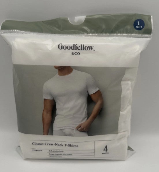 Men's 4pk Crew-Neck T-Shirt - Goodfellow and Co White LG
