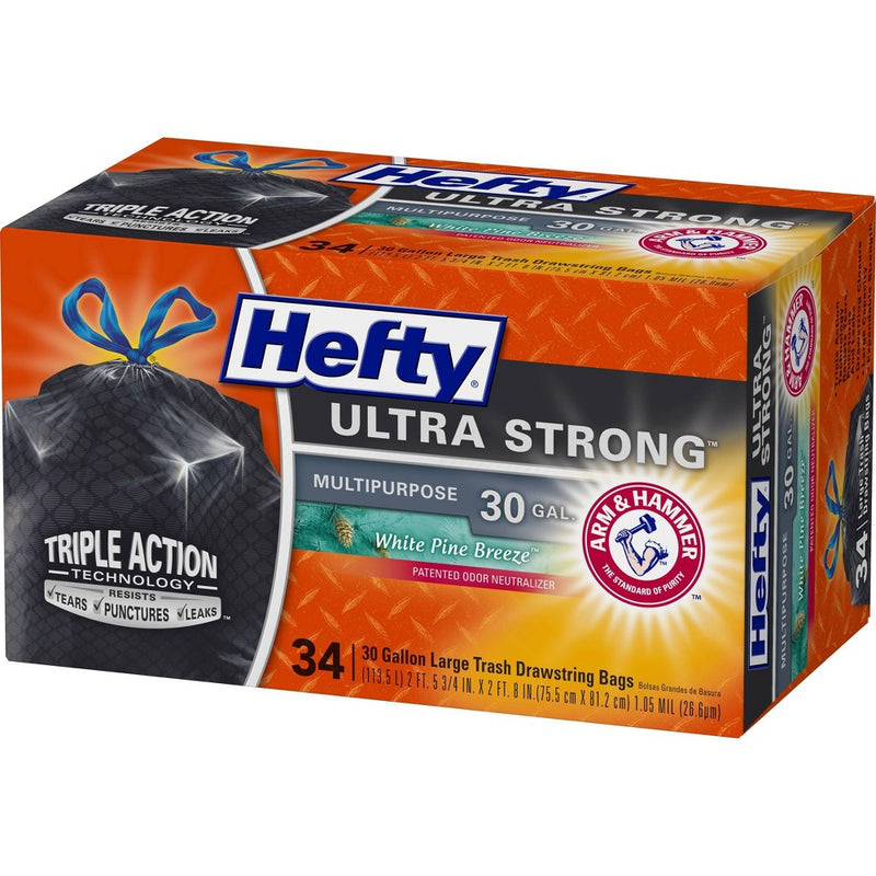 Hefty Ultra Strong White Pine Breeze Large Drawstring Trash Bags 30 Gallon - Black - 34ct