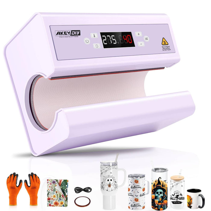 AKEYDIY Auto Tumbler Heat Press Machine 30OZ Mug Press Automatic Press & Release, Temp & Time Setting, Cup Transfer Machine For 11-30OZ Ceramic, Glass, W/Sublimation Papers, Heat Tape & Gloves