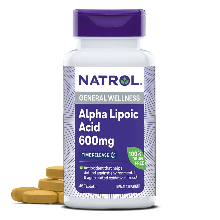 Natrol Alpha Lipoic Acid 600 Mg, Dietary Supplement For General Wellness, 45 Tablets, 45 Day Supply