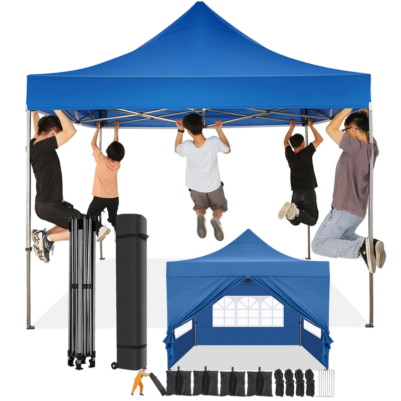 COBIZI 10X10 Pop Up Canopy Tent 10X10 Canopy With 4 Sidewalls Waterproof Heavy Duty Commercial Canopy Tent For Parties Outdoor Garden Gazebo, Carry Bag With Wheel(10X10ft, Blue) (LOCAL PICKUP ONLY)