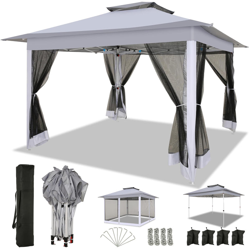 COBIZI 12X12 Pop Up Gazebo On Clearance With Mosquito Netting, Carpas Para Patio Deals, Outdoor Canopy Tent With Portable Carrying Bag, Patio Gazebo For Garden Backyard & Lawn & Beach, Grey (LOCAL PICKUP ONLY)