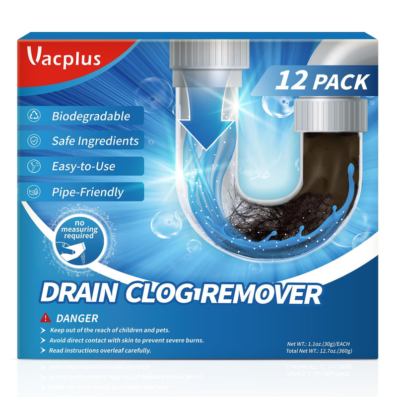 Vacplus Drain Clog Remover - 12 Pack Drain Cleaner Hair Clog Remover, Powerful Sink Drain Cleaner For Clogged Drain, Pipe-Friendly Sink Cleaner And Deodorizer, 6.89''X1.26''X6.1''