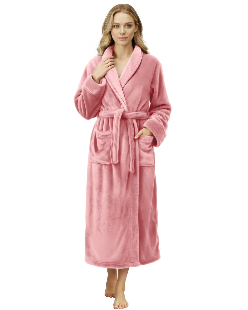 NY Threads Premium Womens Robe, Plush Fleece Long Bath Robe For Women, Fluffy Soft Women's Bathrobe, Medium, Coral