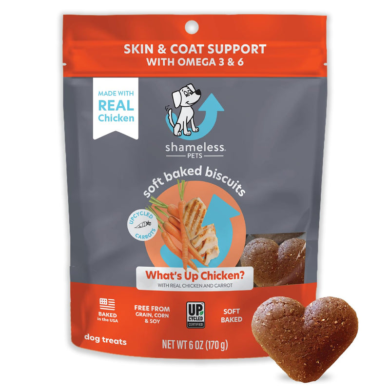 Shameless Pets Soft-Baked Dog Treats, What's Up Chicken - Natural & Healthy Dog Chews For Skin & Coat Support With Omega 3 & 6 - Dog Biscuits Baked & Made In USA, Free From Grain, Corn & Soy - 1-Pack