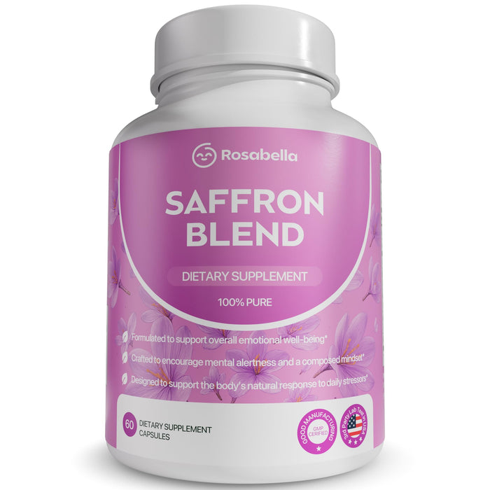 Rosabella Saffron Blend Supplement For Men & Women – Saffron, B6, Magnesium & Herbal Extract Capsules – Supports Mood, Focus & Clarity – Non-GMO, Gluten-Free – 60 Capsules – 30-Day Supply