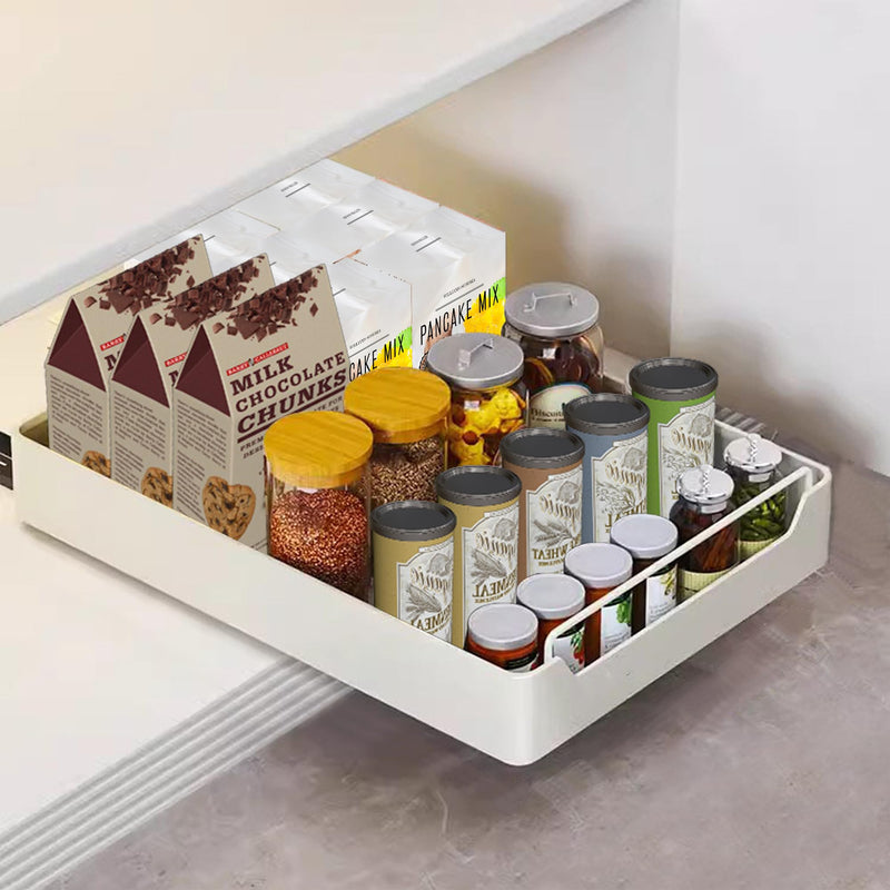 Nauwabarn Pull Out Cabinet Organizer, Peel And Stick Pull Out Drawers For Cabinets With Adhesive Nano Tapes, Cabinet Slide Out Shelves For Kitchen, Bedroom, Pantry, Office Storage (Off-White(1 Pack))