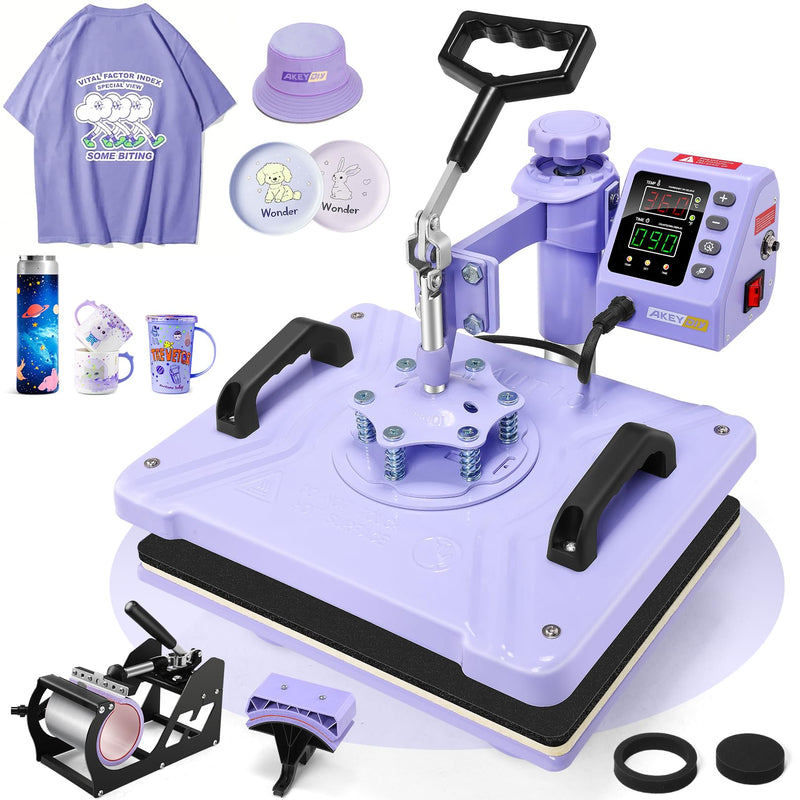 AKEYDIY Upgraded 5 In 1 Heat Press Machine For Tshirts 12X15 Inch, 360° Swing Away Shirt Press Machine For Sublimation, Multifunctional Heat Transfer Machine Combo For Shirts (Purple-5 In 1) (LOCAL PICKUP ONLY)