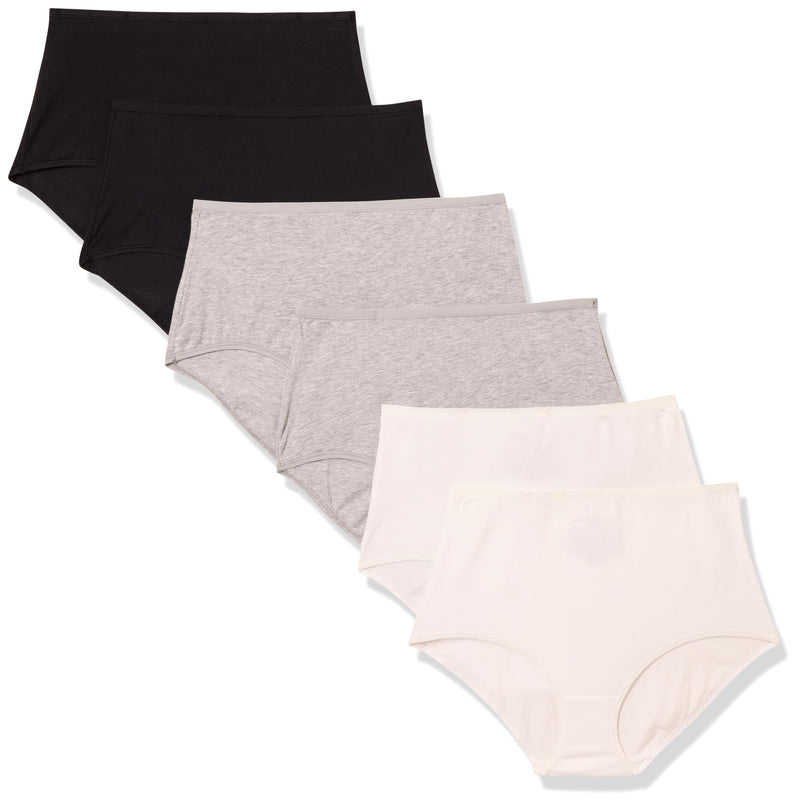 Amazon Essentials Women's Cotton High Waisted Underwear - Discontinued Colors, Pack Of 6, Black/Grey Heather/White, 2X