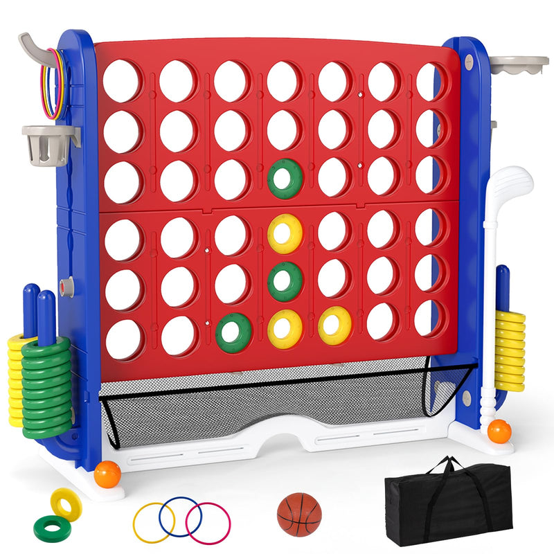 OLAKIDS Giant Connect Game Outdoor, 4 In A Row With Adjustable Height, Mesh Net, Carry Bag, Golf, Basketball Hoop, Ring Toss, Cup Holder For Kids Adults Indoor Backyard (Red) (LOCAL PICKUP ONLY)