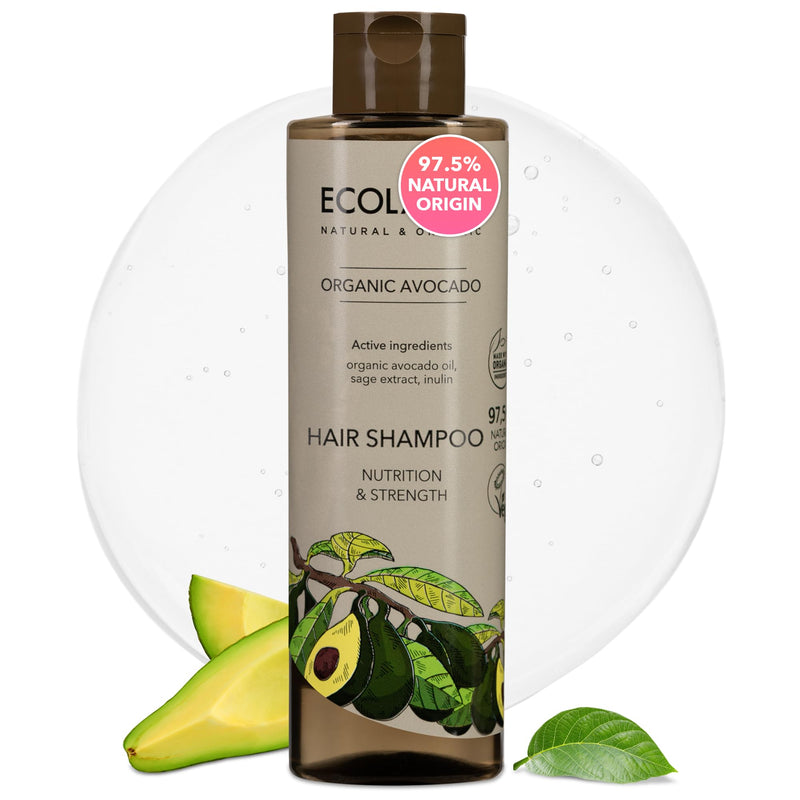 ECOLATIÈR Avocado Shampoo With Organic Avocado Oil – Nutrition & Strength, 97.5% Natural, Vegan, Moisturizing, Hypoallergenic, Non-Toxic, Sulfate-Free, For All Hair Types, 8.5 Fl Oz
