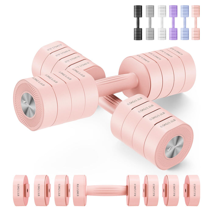 MERACH Dumbbell Set Of 2, Adjustable Weight, Anti-Slip Handle, Macaron Colors, Each 2.2/4.4/6.6/8.8 Lbs, 4 In 1 Hand Weights For Women At Home, Pink (LOCAL PICKUP ONLY)