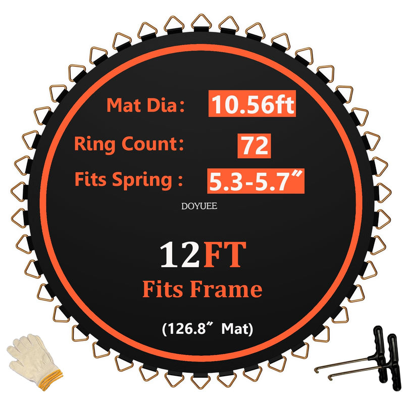 Doyuee Trampoline Mat,10.56Ft/126.8In Diameter Mat With 72 Rings,Fits 12FT Trampoline Frame Use 5.3"-5.7" Springs,Spring And Frame Not Included
