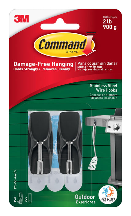 Command Outdoor Medium Black Wire Toggle Hooks, 2 Hooks And 3 Command Strips, Damage-Free Hanging Wall Hooks For Hanging Outdoor Wall Decor With Weather Resistant Strips, Holds Up To 2 Lb