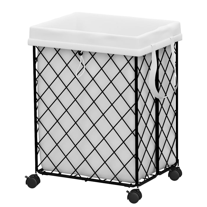 Laundry Basket With Wheels, Rolling Laundry Hamper, Detachable And Washable Lining, Metal Frame, Suitable For Bedrooms, Bathrooms, Laundry Rooms(Black+White) (LOCAL PICKUP ONLY)