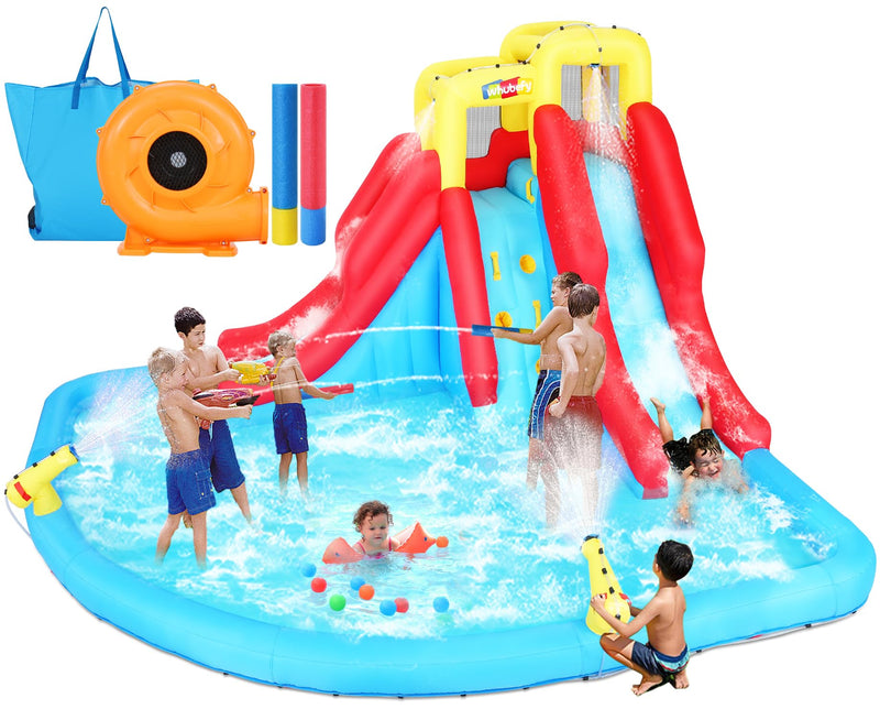 Inflatable Water Slide For Kids Backyard 12-In-1 Blow Up Water Park With 520W Blower, Climbing Wall, Splash Pool, 2 Water Squirters, 2 Water Cannons, Double Water Slides With Sprinklers Outdoor Party (LOCAL PICKUP ONLY)