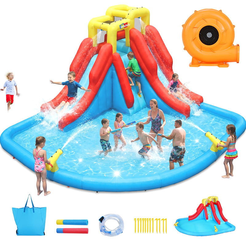 Whubefy Large Inflatable Water Slide For Kids Backyard, Double Water Slides Bounce House With 14.5FT Huge Splash Pool, Climb Wall, 2 Water Cannons & 2 Water Blasters, Water Park For Family Outdoor Fun (LOCAL PICKUP ONLY)