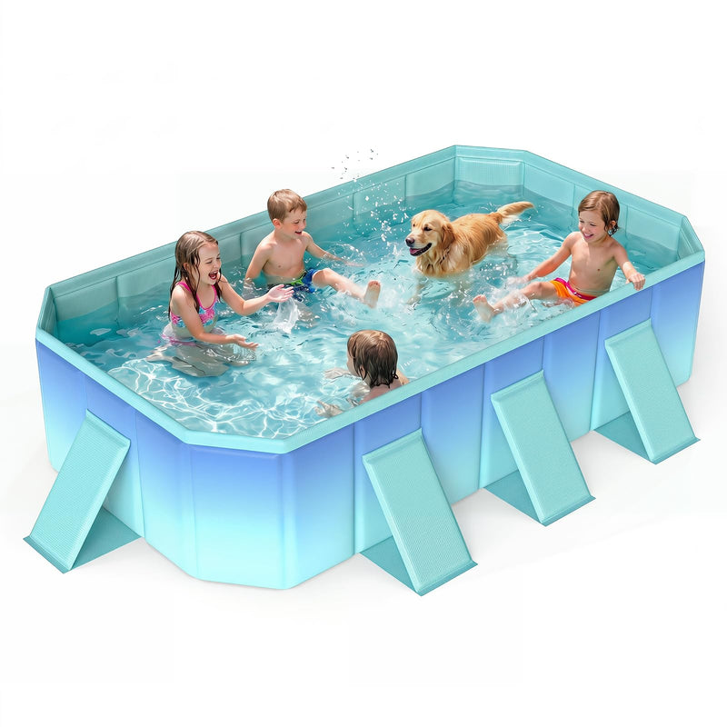 Goplus Foldable Non-Inflatable Swimming Pool, Portable Rectangle Around Ground Pool With 24 Hard Shell, Drain Hose, Outdoor Collapsible Kiddie Pool For Backyard Garden (Mint Green,99X52 In) (LOCAL PICKUP ONLY)