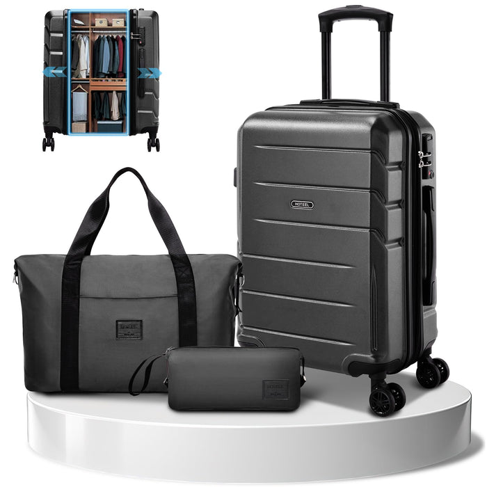 Hoteel Luggage Sets 3 Piece Expandable (4-YEARS WARRANTY) ABS+PC Hardshell Carry On Luggage Airline, Carry On Suitcase With Spinner Wheels & TSA Lock For Travel, Business, Black (20In/DB/TB) (LOCAL PICKUP ONLY)
