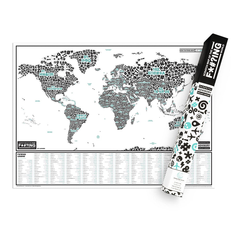 Scratch Map Of The F*#?Ing World - Scratch Off Poster Of Swear Words Around The World - Profanity And Cuss Words In Different Languages (LOCAL PICKUP ONLY)