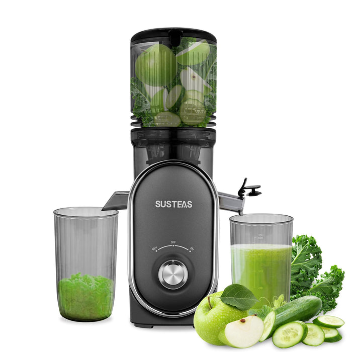 SUSTEAS Cold Press Juicer Machines, 5.3" Feed Chute(50Oz Capacity), 300W Slow Masticating Juice Extractor For Whole Fruits And Vegetables, Automatic Feed, Easy To Clean, High Juice Yield,Silver Gray