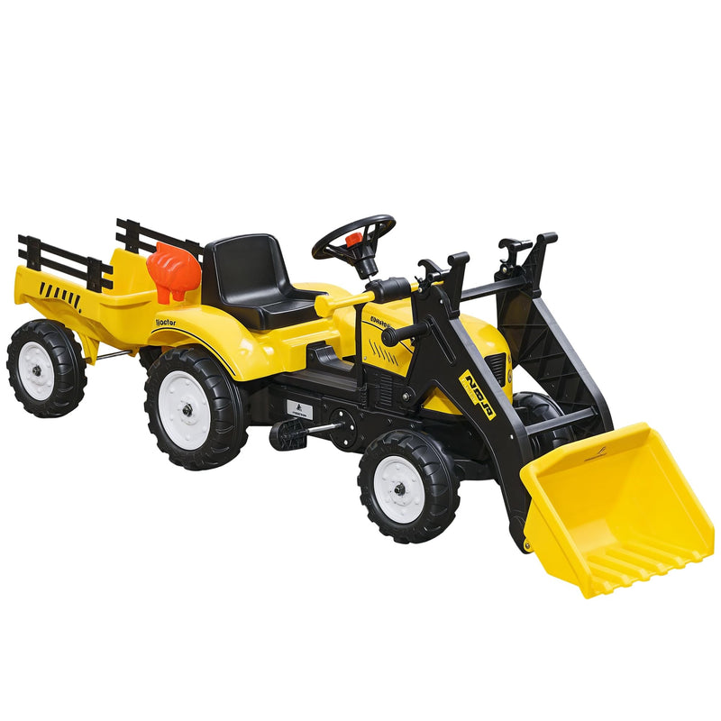 Aosom Kids Ride-On Excavator Pedal Car Bulldozer, 6 Wheels, Cargo Trailer (LOCAL PICKUP ONLY)