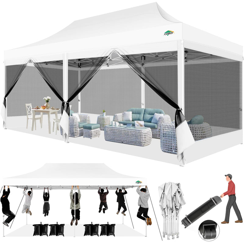 COBIZI 10X20 Heavy Duty Pop Up Canopy Tent With 6 Mosquito Netting Walls (LOCAL PICKUP ONLY)