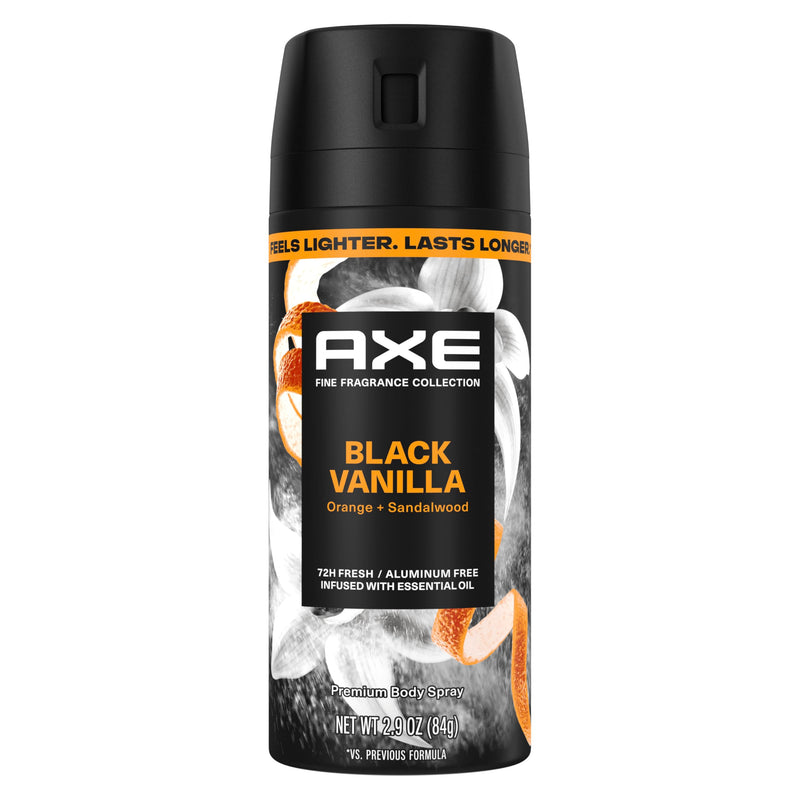 AXE Fine Fragrance Collection Body Spray Black Vanilla 72 Hour Freshness Aluminum Free 2.9 Oz