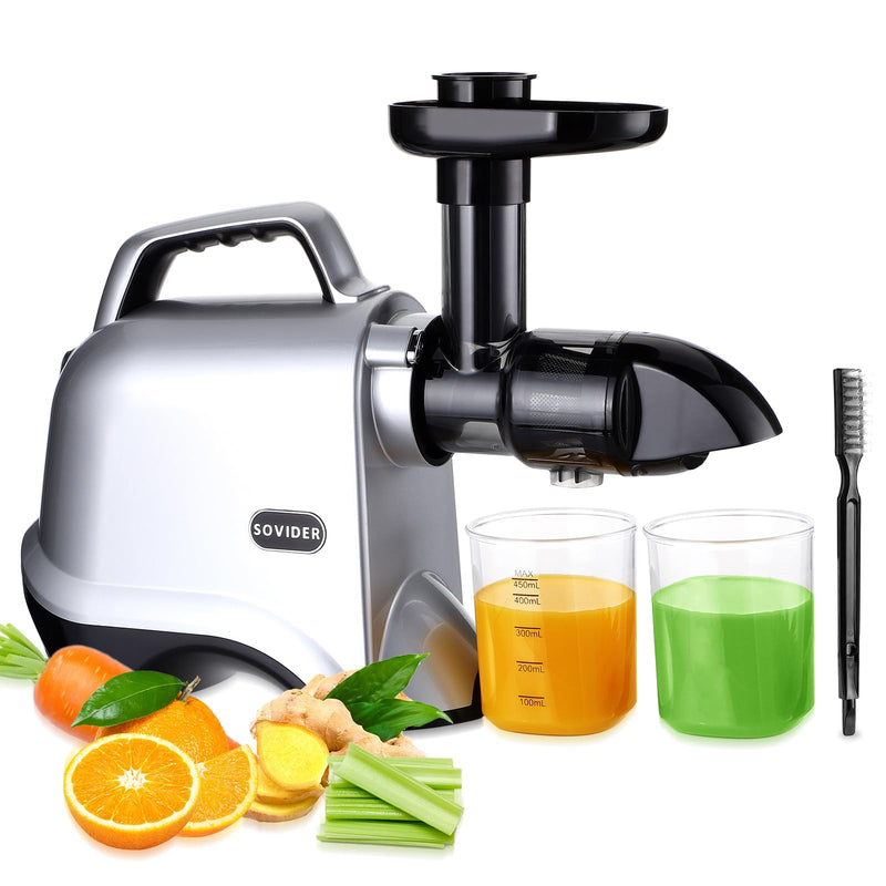 Cold Press Juicer Machines-SOVIDER Up To 92% Juice Yield Compact Slow Masticating Juicer 3.1" Wide Chute For High Nutrient Fruits Vegetables Easy Clean With Brush Pulp Measuring Cup Reverse (SHJ-001)
