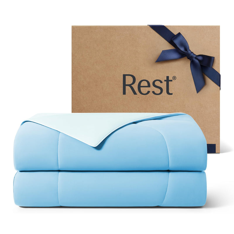 REST® Evercool® Cooling Comforter, Full/Queen, Blanket For Hot Sleepers, All Season Bedding To Keep Cool For Night Sweats, Breathable Lightweight Blanket, 90"X90" Inches, Aqua Blue