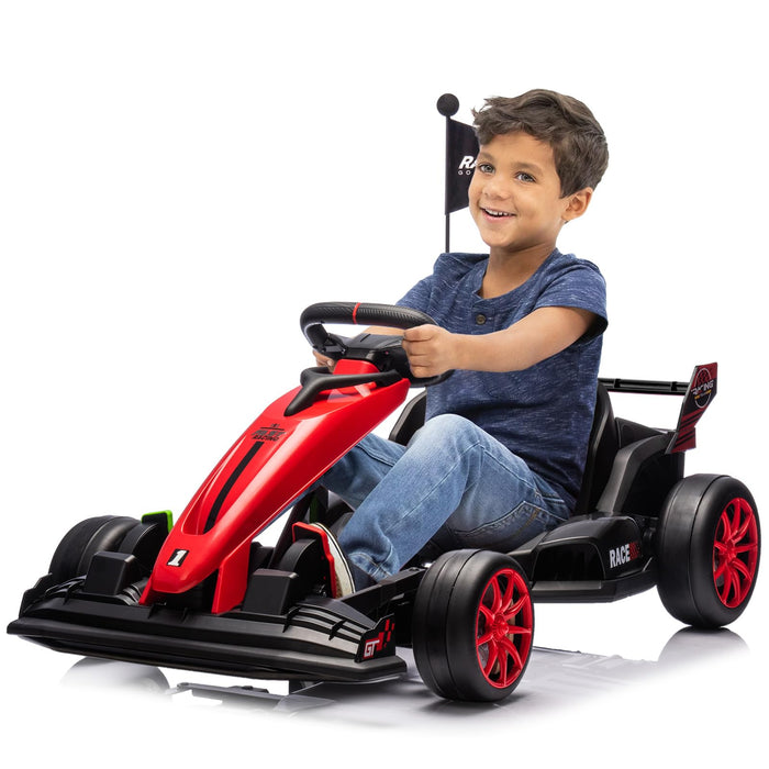 Garveelife 24V Kids Ride On Go Kart, 7.5Mph Variable High Speed Drifting Car, 7Ah Battery 200W*2 Motors,Ajustable Legroom For Kids Grows, Max Load 135Lbs, Power Display Racing Toy For 6+,Red (LOCAL PICKUP ONLY)