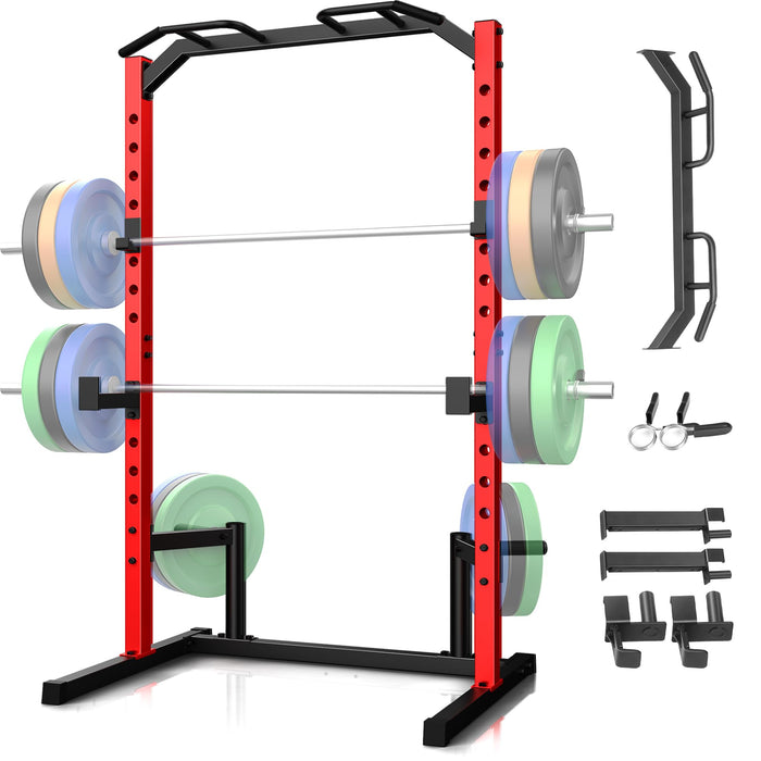 OPPSDECOR Squat Rack, Multi-Function Power Cage Rack With Adjustable Weight Bench, Squat Rack With Pull-Up Bar, J-Hooks, More Training Attachment For Home Gym (LOCAL PICKUP ONLY)
