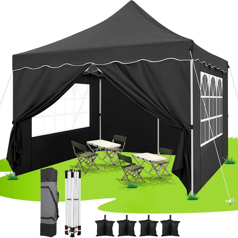 COBIZI 10X10 Pop Up Canopy With 4 Removable Sidewalls, Sandbags, Stakes & Ropes, UPF 50+ Easy Setup Canopy Tent Waterproof Outdoor Instant Portable Shelter For Business, Events, Vendor, Black (LOCAL PICKUP ONLY)