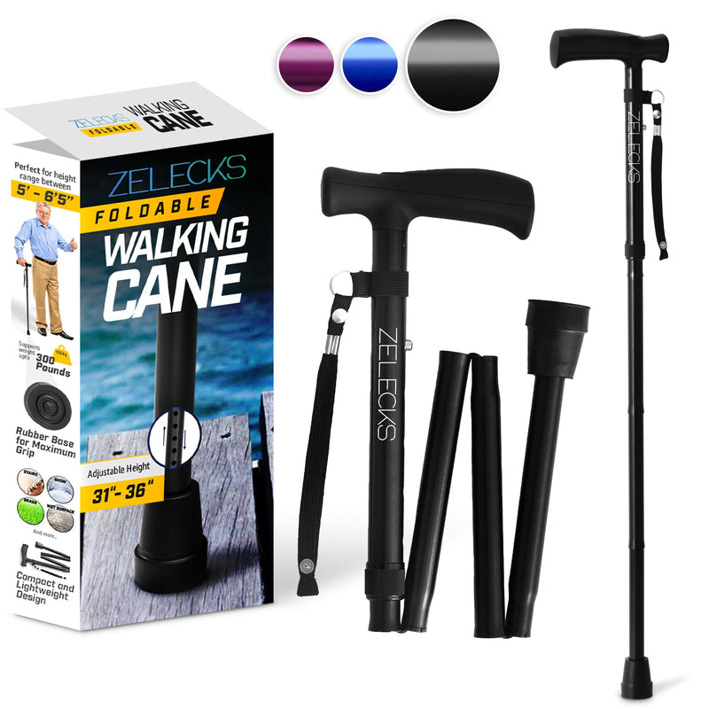 Walking Cane For Women - Lightweight Cane For Men - Foldable, Adjustable & Collapsible Cane For Seniors - Soft Ergonomic Handle Grip With Nylon Strap