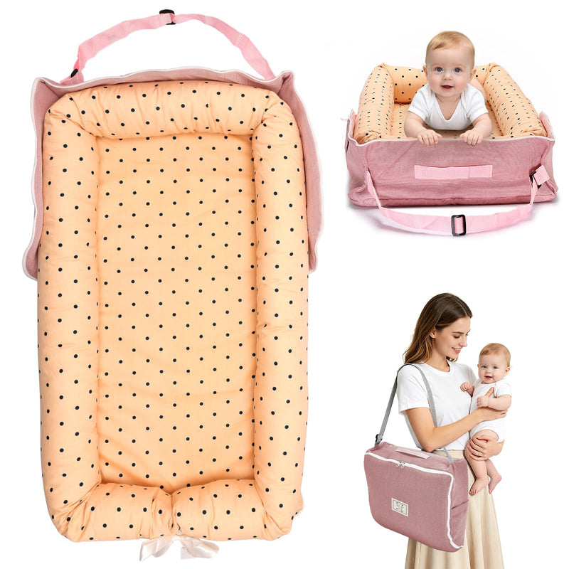 Vicorise Baby Lounger For Newborns 0–24 Months,100% Cotton Breathable Baby Play Mat, Portable Infant Lounger For Home And Travel(Dotty Blush)