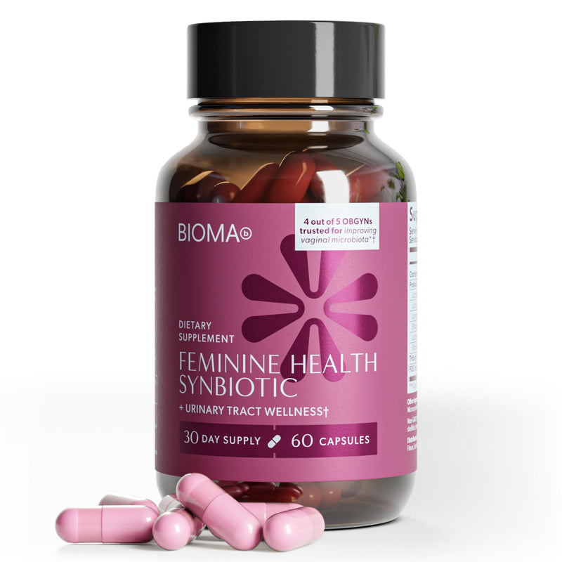 BIOMA Feminine Health Synbiotic - Women's Health Supplement For Healthy Vaginal Ph, Urinary Tract & Digestive Support - With Probiotics, Cranberry & Tributyrin - 60 Capsules (30-Day Supply)