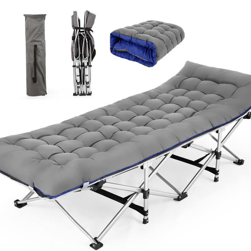 Nictemaw Camping Cots For Adults With 3 Inch Extra Thick Mattress, Cots For Sleeping 900 LBS, Folding Cot With Mattress, Heavy Duty Sleeping Cots Camping Bed For Home Office Outdoor (Gray) (LOCAL PICKUP ONLY)