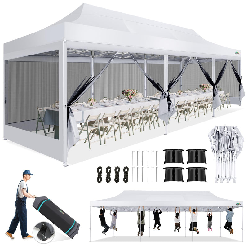 COBIZI 10X30 Heavy Duty Pop Up Canopy Tent, Removable Mesh Sidewalls (LOCAL PICKUP ONLY)