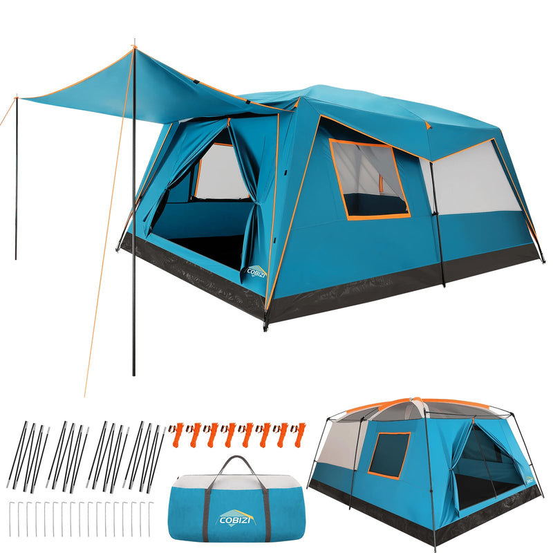 COBIZI Camping Tent, 10 Person Easy Setup Waterproof Windproof Family Tent With Removable Rainfly, Lightweight Portable Outdoor All-Season Dome Tent For Camping, Travel, Fishing, Hiking (Blue) (LOCAL PICKUP ONLY)