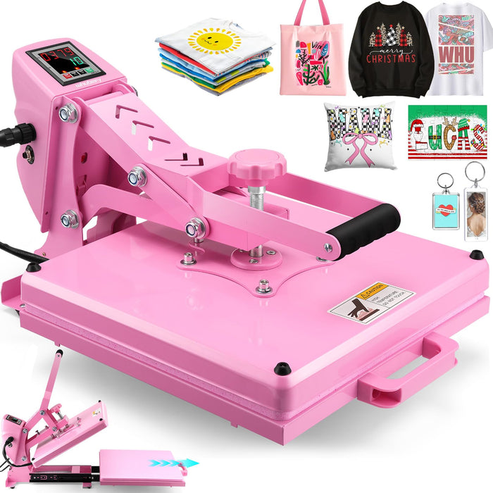 Whubefy Upgraded Heat Press 15X15 Slide Out, Industrial-Quality Digital Sublimation Heat Transfer Machine W/5 DTF Transfer Sheets, Clamshell Heat Press Machine For T-Shirts, Bags, Mouse Pads & More (LOCAL PICKUP ONLY)