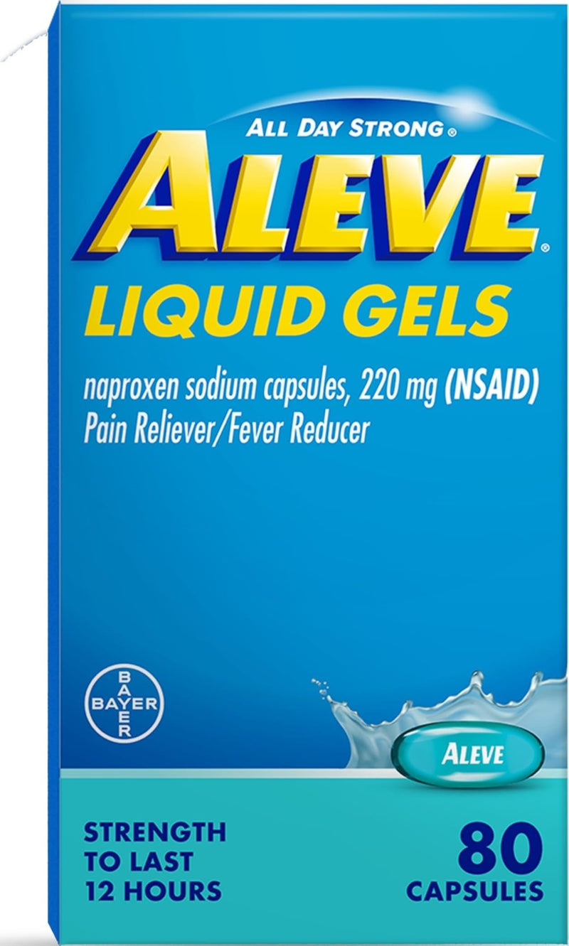 Aleve Pain Reliever & Fever Reducer Liquid Gels, Naproxen Sodium, Pain Relief, 80 Count